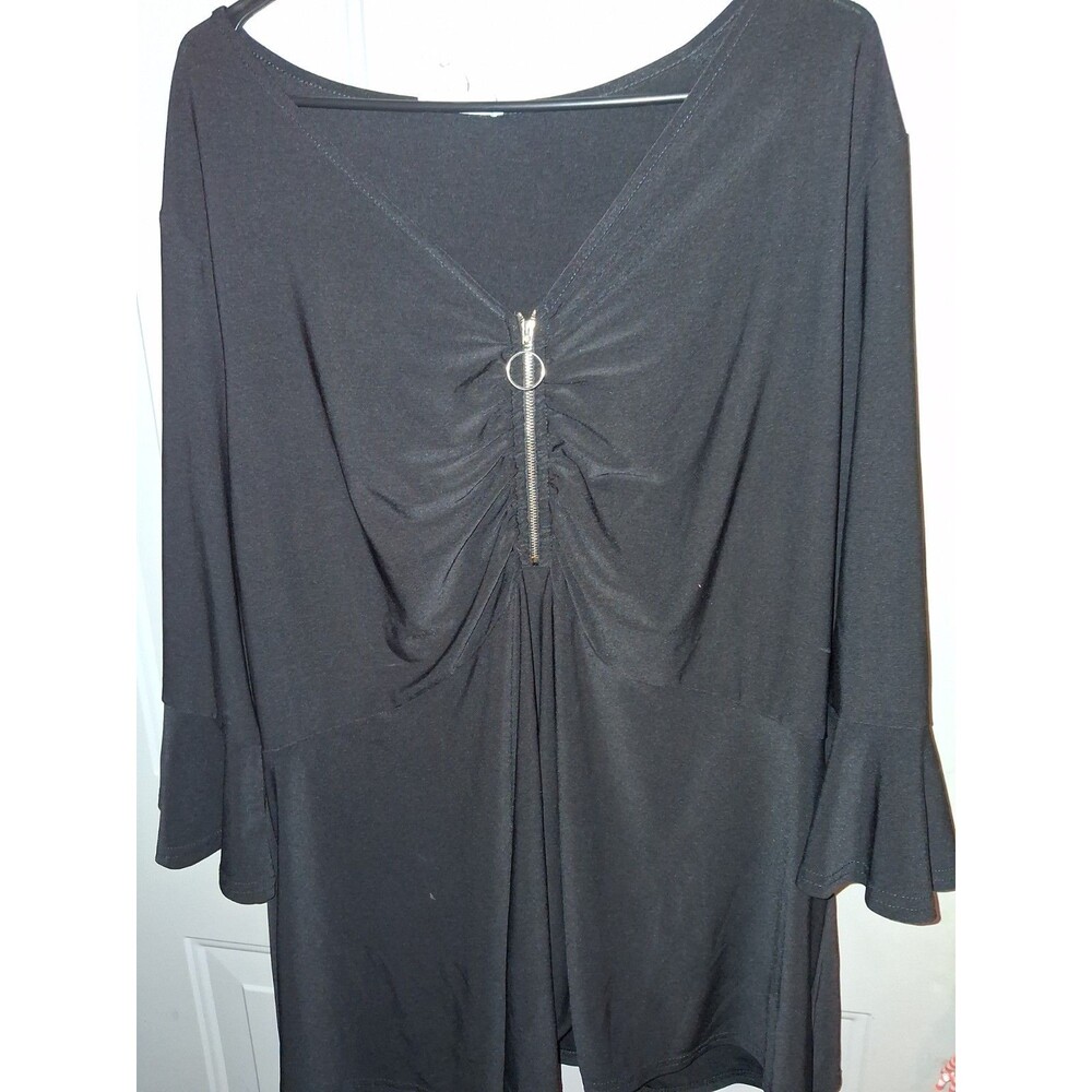 Siren Lily 2X Black Tunic Top Zip Front Ring Pull Flowy Peplum Plus